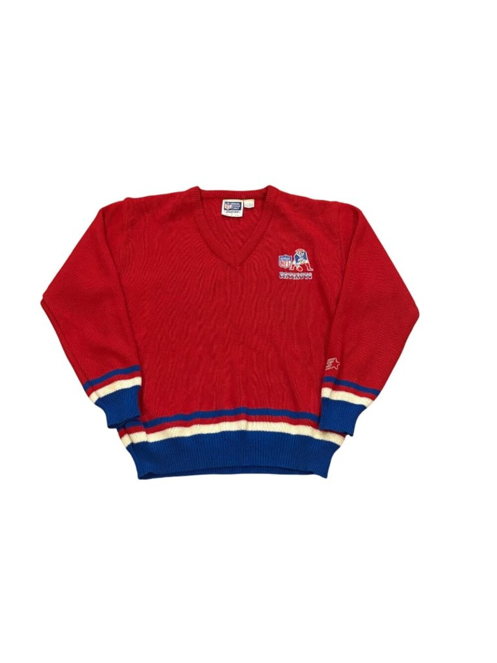 Vintage Starter New England Patriots NFL V-Neck Acrylic Sweater Men's Small